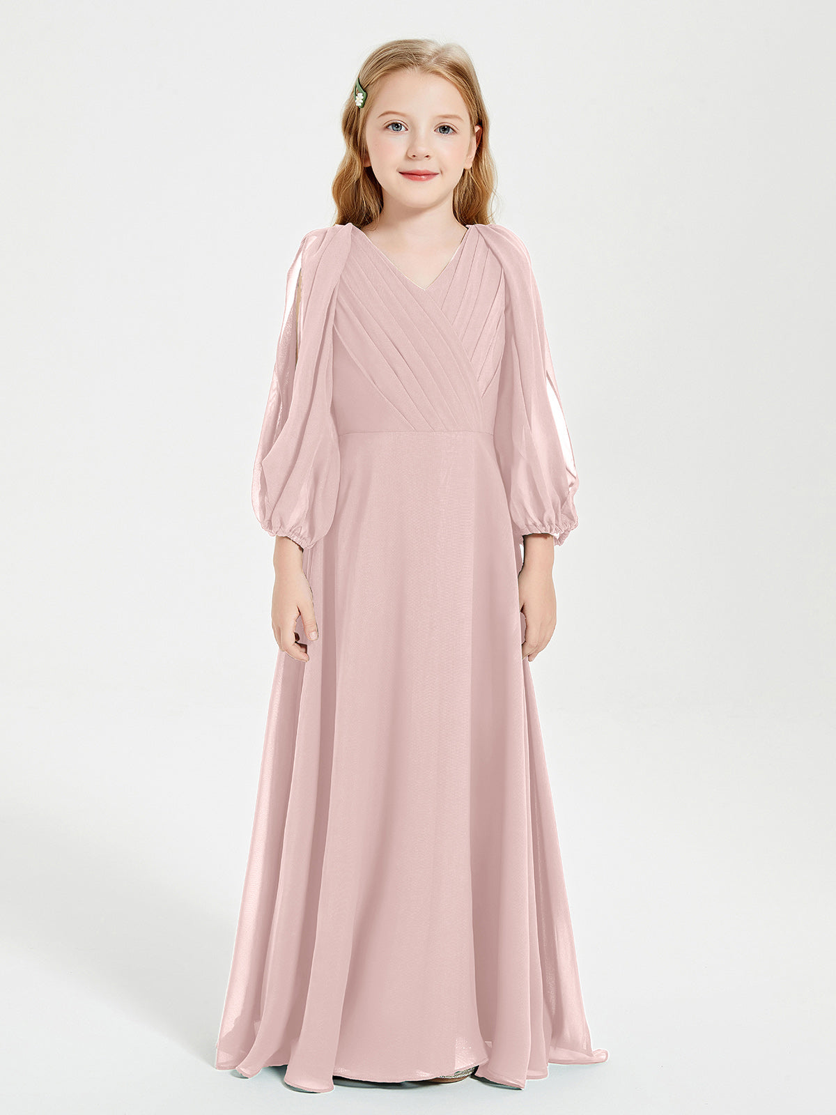 Modest Long Sleeved Junior Bridesmaid Gowns Dusty Rose